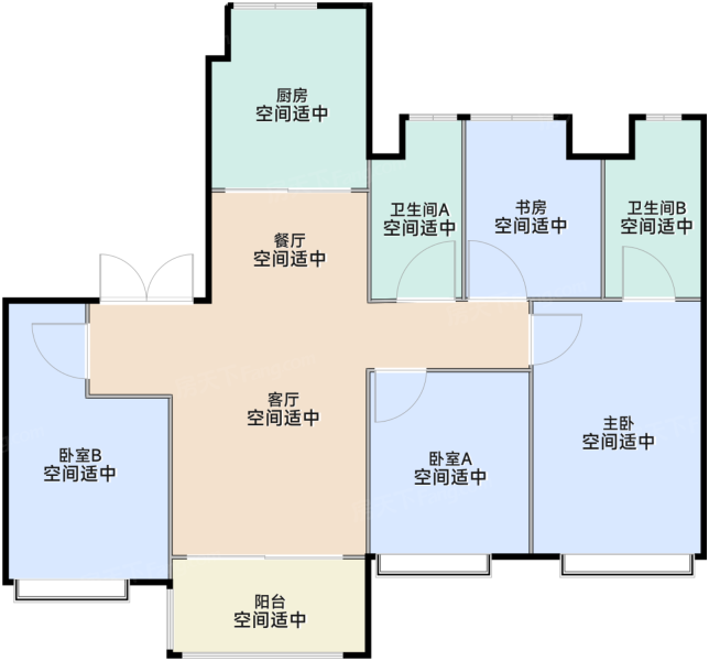 B2户型4室2厅2卫1厨